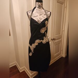 Teenflo Black Satin Halter Dress